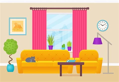 Premium Vector Living Room Interior Illustration Flat Design