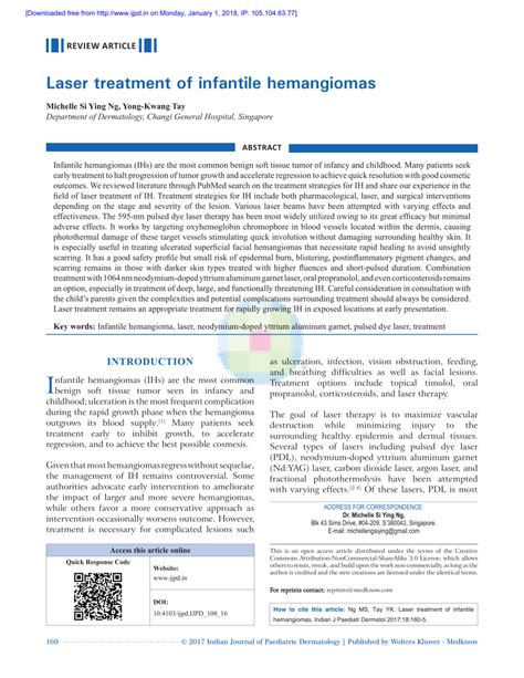 Pdf Laser Treatment Of Infantile Hemangiomas