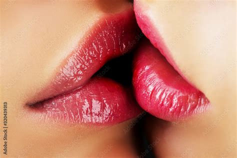 Womans Lesbians Lips Close Up Erotic Concept Sexy Lessbians Lips