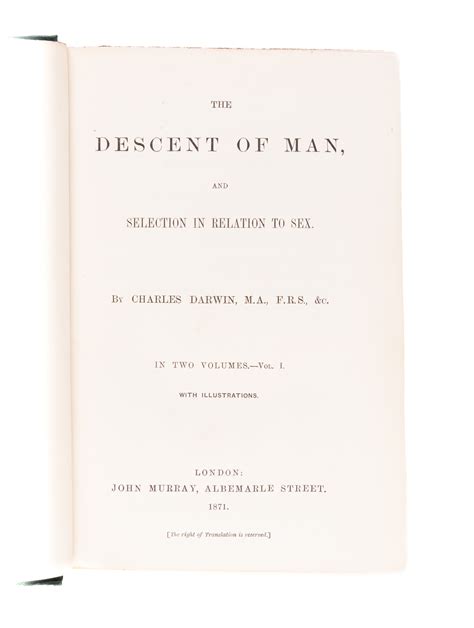 The Descent Of Man And Selection In Relation To Sex Darwin Charles First Edition