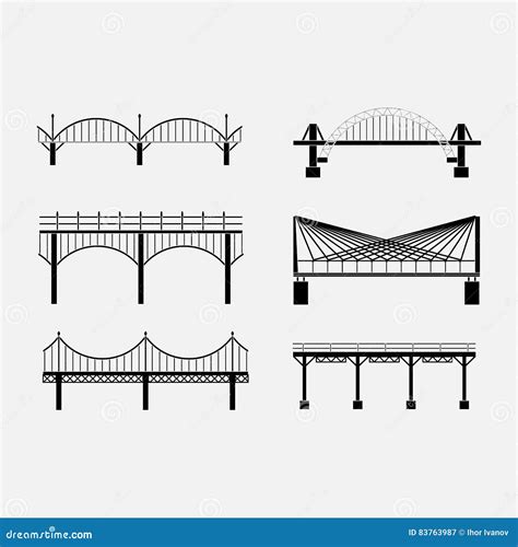 Set Of Silhouette Bridge Icons Bridges Suspension Stock Illustration
