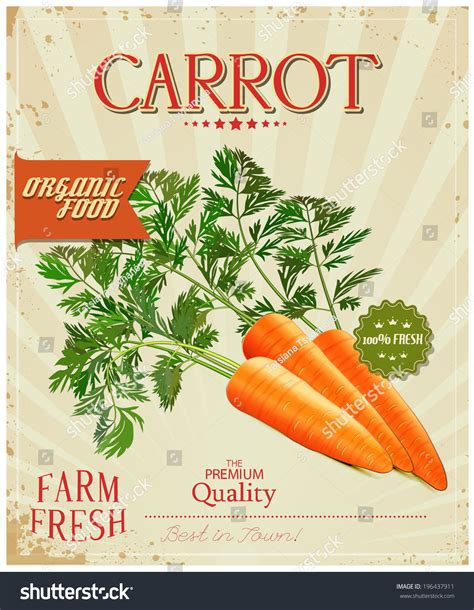 Farm Fresh Carrot Poster Design In Vintage Style Vector Illustration
