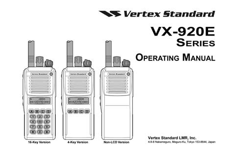 Vertex Standard Vx 920e Series Operating Manual Pdf Download Manualslib
