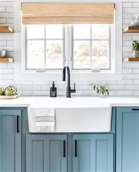 To keep faucet clean and always new, just wipe with a soft cloth. Robin's egg blue kitchen cabinets with white farmhouse ...