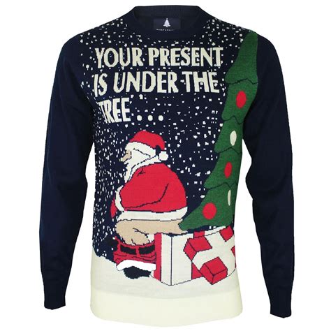 Mens Christmas Jumper Funny Naughty Santa Xmas Novelty Thin Crew Neck Sweater Uk
