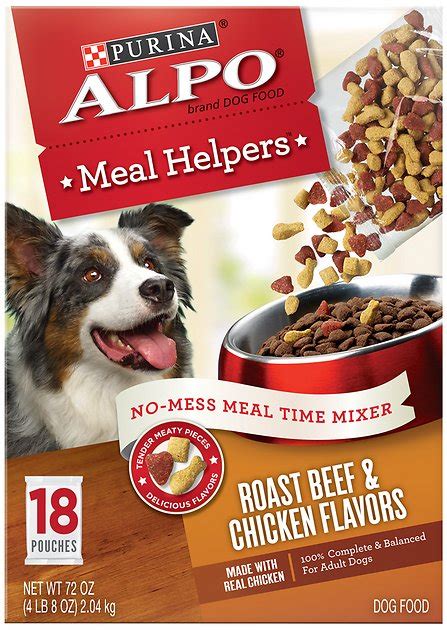 Dog tins & pouches at petstop you'll find a great selection of canned/tinned dog food for dogs of all ages. ALPO Meal Helpers Roast Beef & Chicken Flavors Dog Food ...