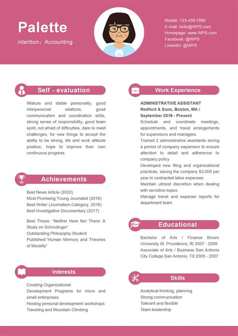 Word Of Simple Pink Resume Docx Wps Free Templates