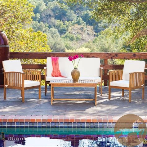 Acacia Wood Outdoor Patio Set With Cushions Sofa Chairs Garden Table