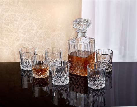 Crystal Whiskey Decanter Set 7 X Vintage Square Carafe Glass Brandy