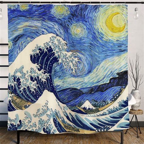 Van Gogh Starry Night And The Great Wave At Kanagawa Painting Etsy