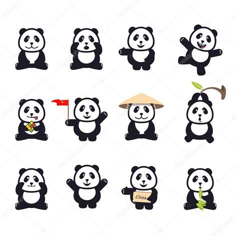 Conjunto De Pandas De Dibujos Animados Divertido — Vector De Stock