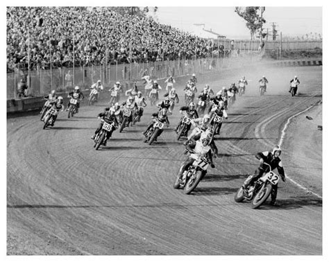 Vintage Action First Turn At Ascot Park Flat Track Motorcycle Dirt