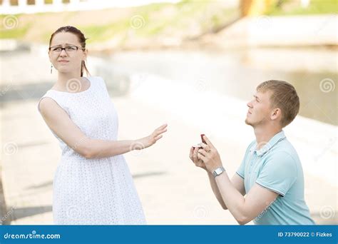 A Woman Refusing Her Boyfriend To Marry After Being Proposed Stock