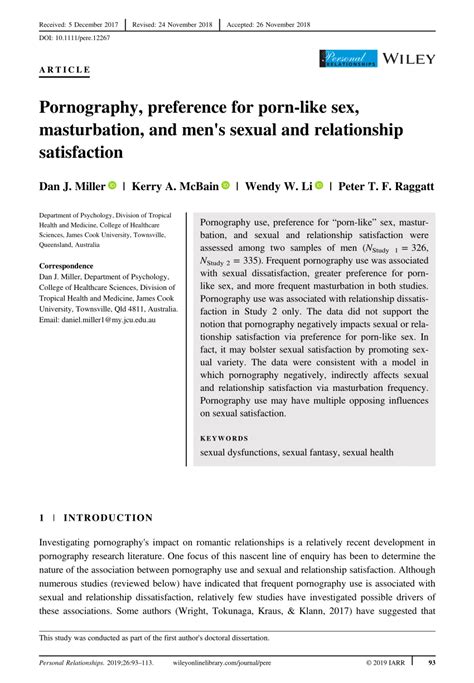 Pdf Pornography Preference For Porn‐like Sex Masturbation And Men