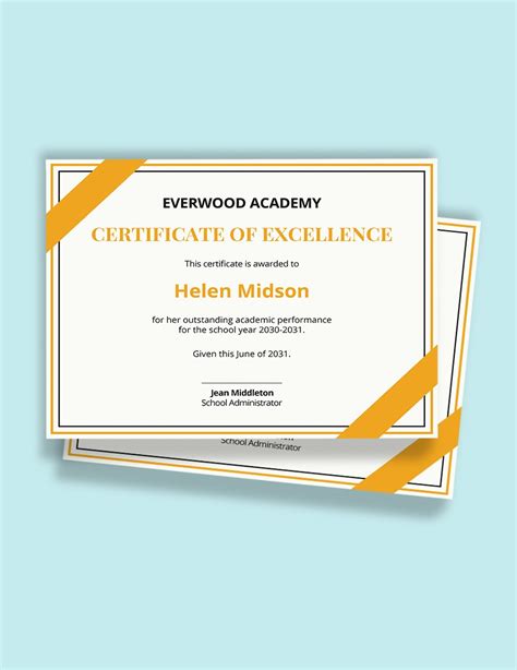 Academic Excellence Certificate Word Templates Design Free Download