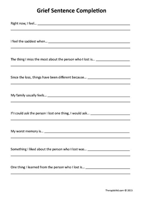 Worksheet For Grief And Loss