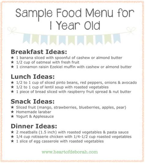 Hi dr mom congrats for ur great work and nice recipes with motherly care and nutritive ideas i need printable food chart for 1 year old. Sample Menu for One Year Old: What Your Child Should Eat ...