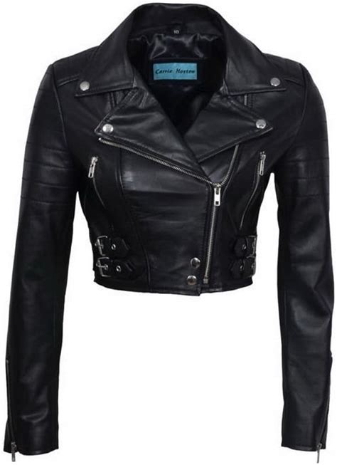 Infinity Womens Chic Black Cropped Leather Biker Jacket Uk