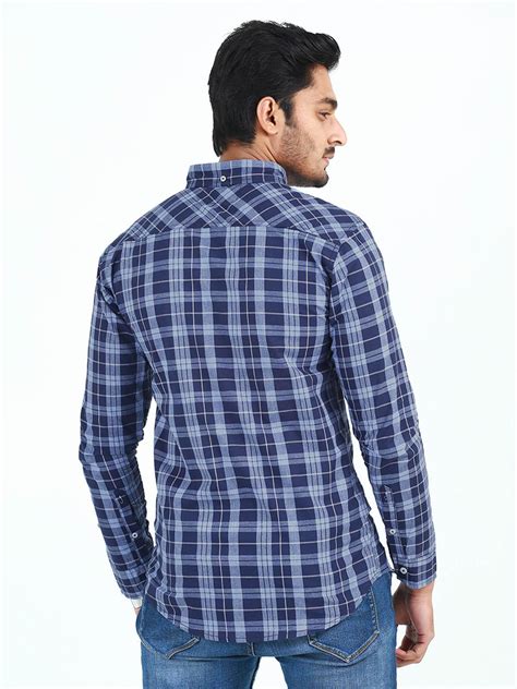 Buy Shahzeb Saeed Cotton Casual Men Shirts Dark Blue Csw 227 Online
