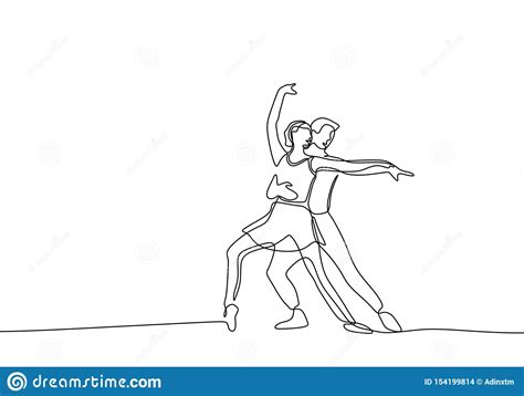 Continuous Line Drawing Dancing Couple Stock Vector Illustration Of