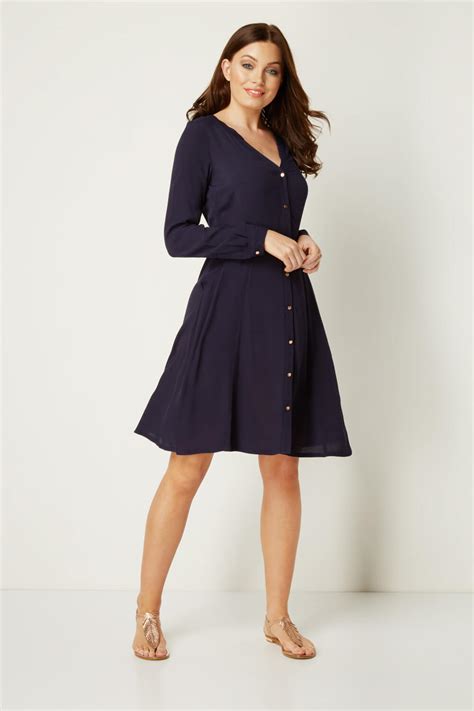 Fit And Flare Shirt Dress In Navy Roman Originals Uk