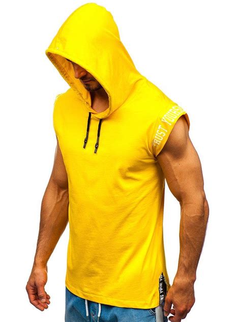 Camiseta Sin Manga Con Estampado Y Con Capucha Para Hombre Amarilla