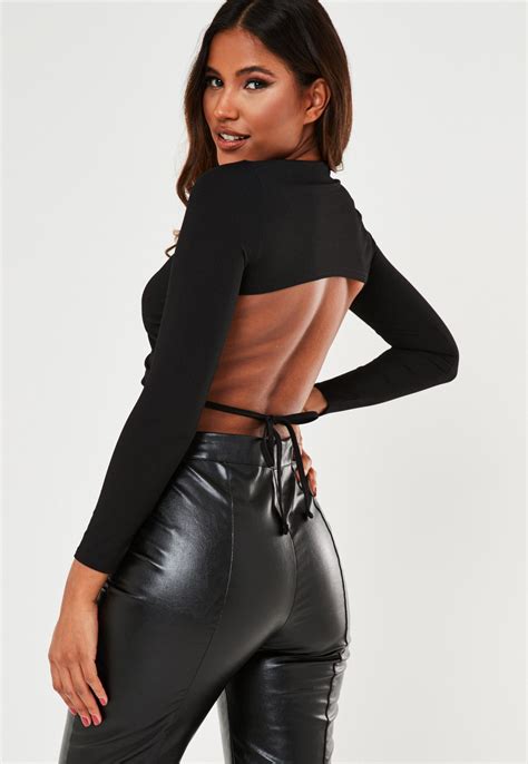 Petite Black Rib Cut Out Back Crop Top Missguided