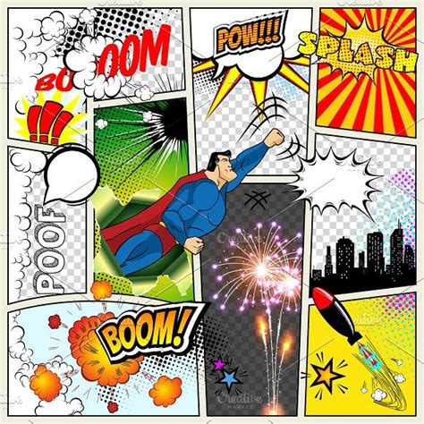 Mock Up Of A Typical Comic Book Page Vector Comics Pop Art Superhero