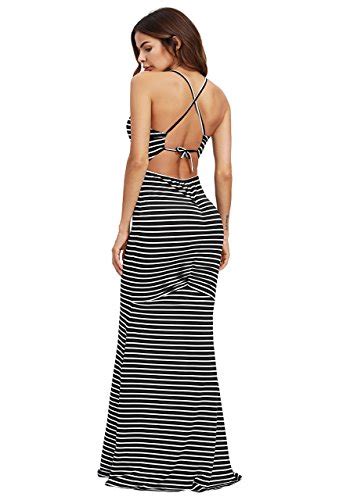 Shein Women S Sexy Striped Bodycon Maxi Dress Strappy Backless Summer Evening Party Dresses