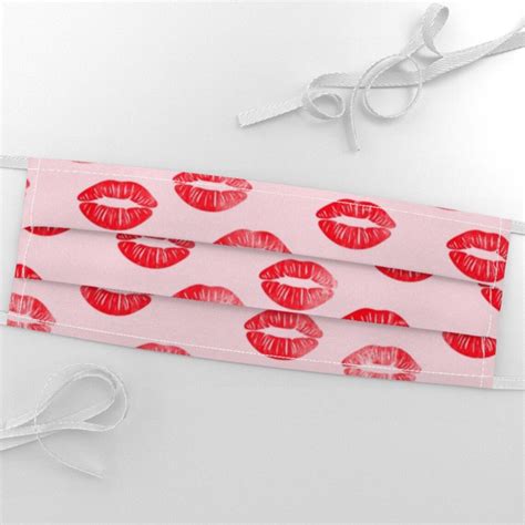 Kisses Fabric Smooches Kisses Red On Pink By Etsy