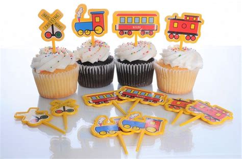 Railroad Theme Cupcake Picks 12 Ct Etsy Cupcake Picks Themed
