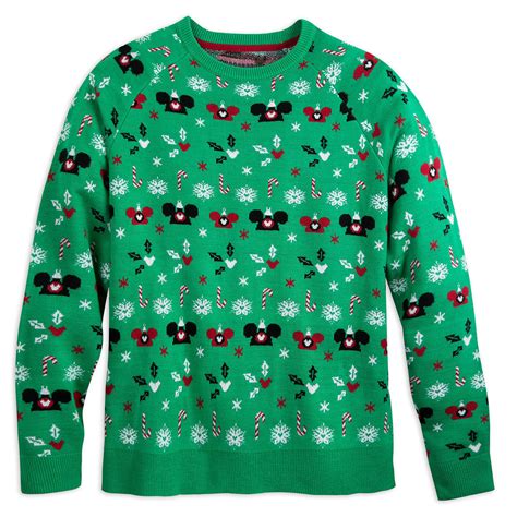 Disney Adult Ugly Sweater Mickey Mouse Holiday Ear Hats Pullover Green