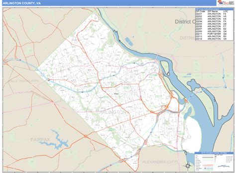 Arlington County Virginia Zip Code Wall Map