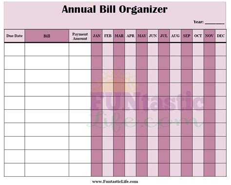 Free Printable Annual Bill Organizer Funtastic Life