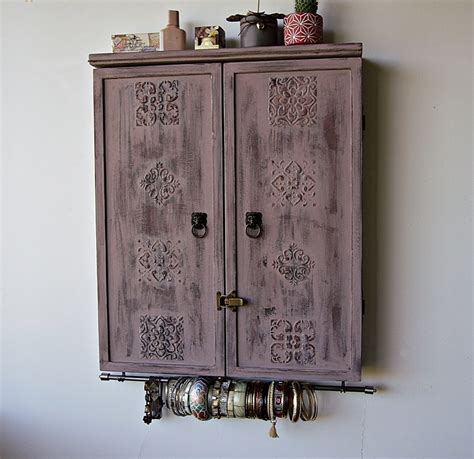 Jewelry Cabinet Armoire Distressed Jewelry Organizer Wooden Etsy