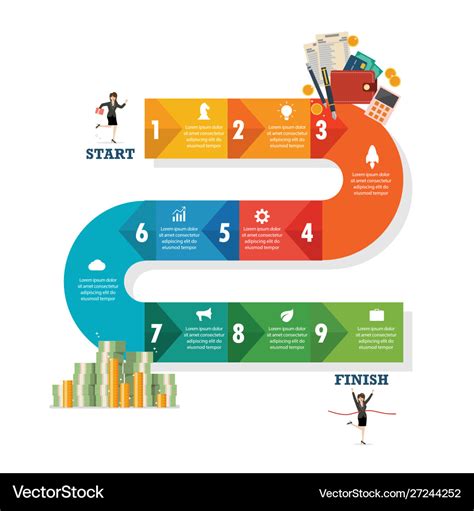 Nine Step Path Infographic Royalty Free Vector Image