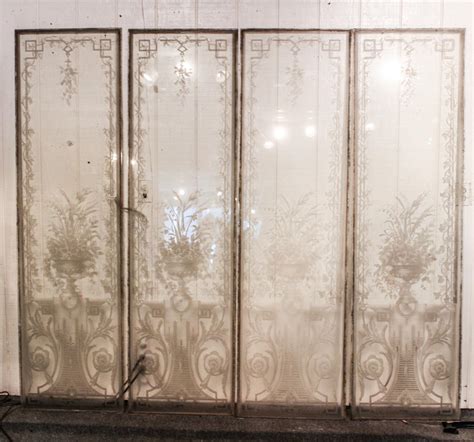 Lot Set Of 4 Frosted And Etched Glass Panels