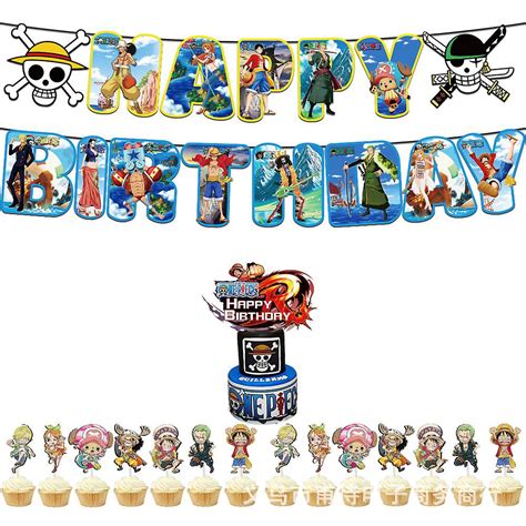Anime One Pieces Luffy Latex Balloon With Happy Birthday Banner Cake