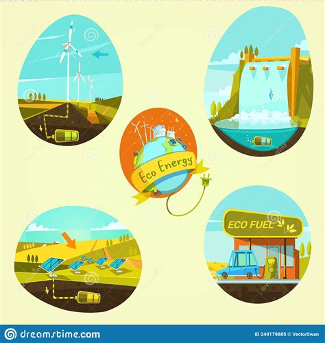 Ecological Energy Cartoon Set Stock Vector Illustration Of Design