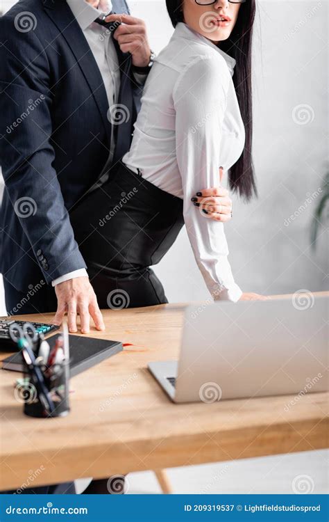 Cropped View Of Secretary Flirting With Stock Image Image Of Managers Laptop 209319537