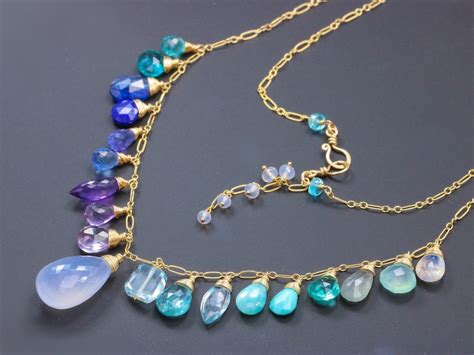 Blue Gemstone Necklace Multi Gemstone Necklace Precious Stone Etsy