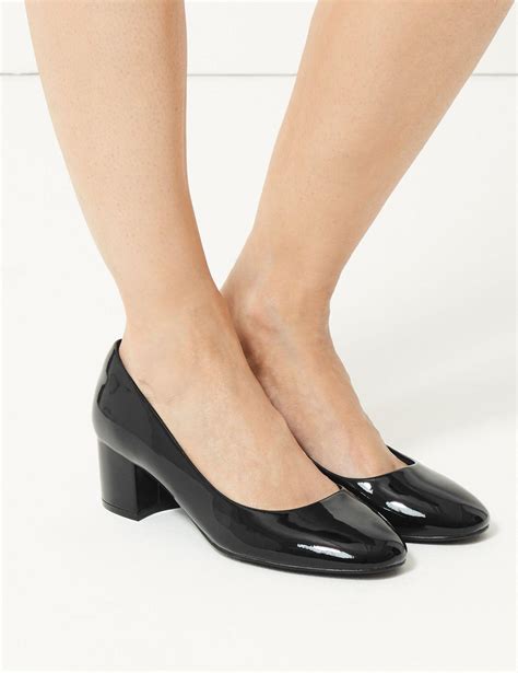 Marks Spencer Wide Fit Leather Court Shoes In Black Lyst