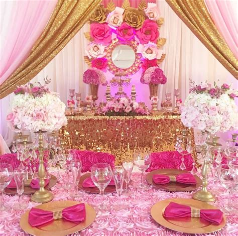 A Luxurious Bright Pink And Gold Quinceañera See More Party Ideas At