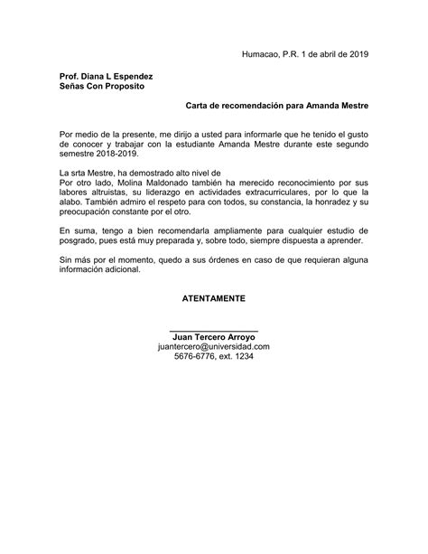Ejemplo De Carta De Recomendacion Academica Para Universidad