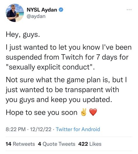 Jake Lucky On Twitter Aydan Has Confirmed His Twitch Ban Was For