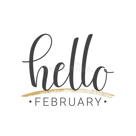 Handwritten Lettering Of Hello February On White Background Stock