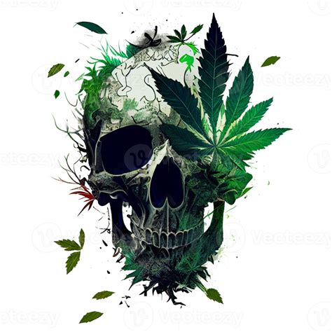 Skull Head With Cannabis Leaves Green Skull Evil Skeleton Head