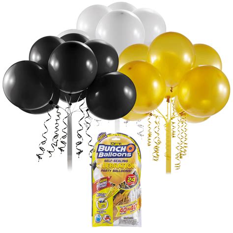 Bunch O Balloons Self-Sealing Latex Party Balloons, White, Black, & Gold, 11in, 24ct - Walmart ...