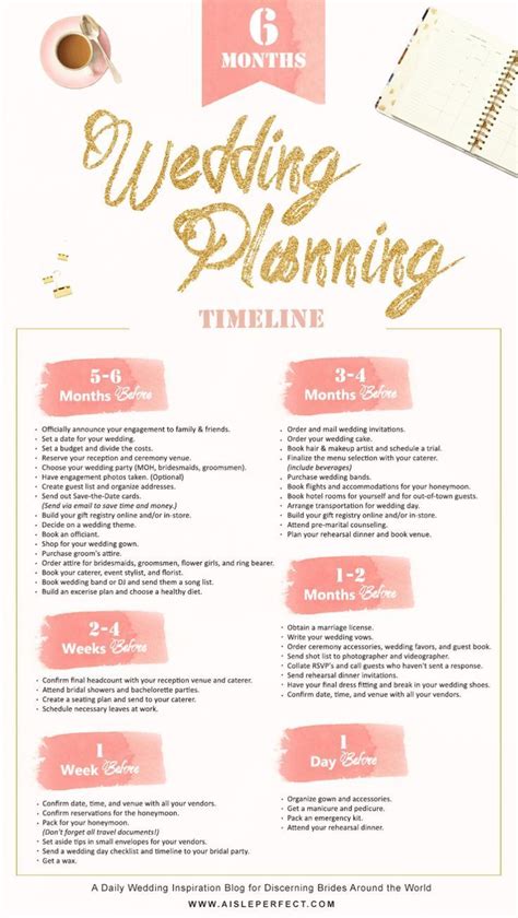 A 6 Month Wedding Planning Timeline For Brides To Be With Key Dates And