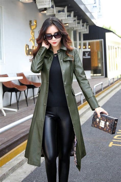 Womens Coat Long Leather Plus Size Turn Collar Single Covered Button